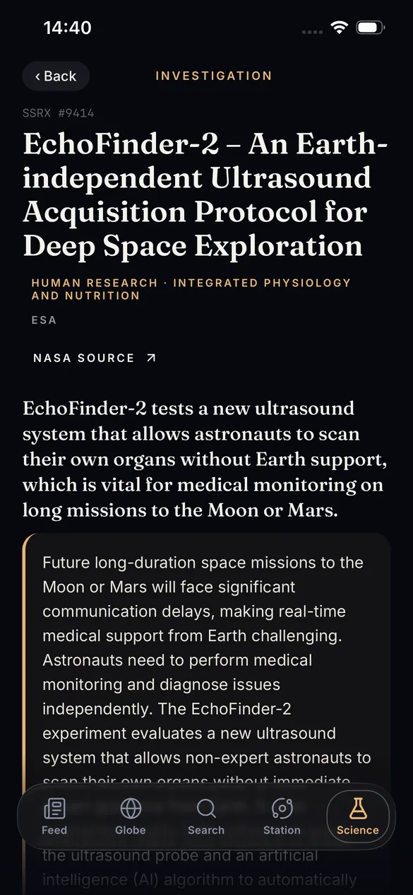 Subpoint experiment detail page with a plain-language summary and official NASA details.